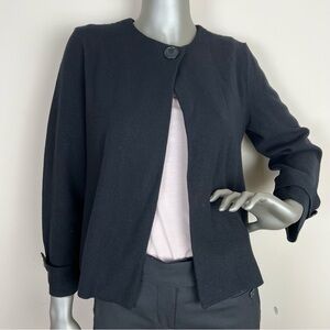 Anthropologie S Black Retro One Button Open Front Sweater 3/4 sleeve gathered bk